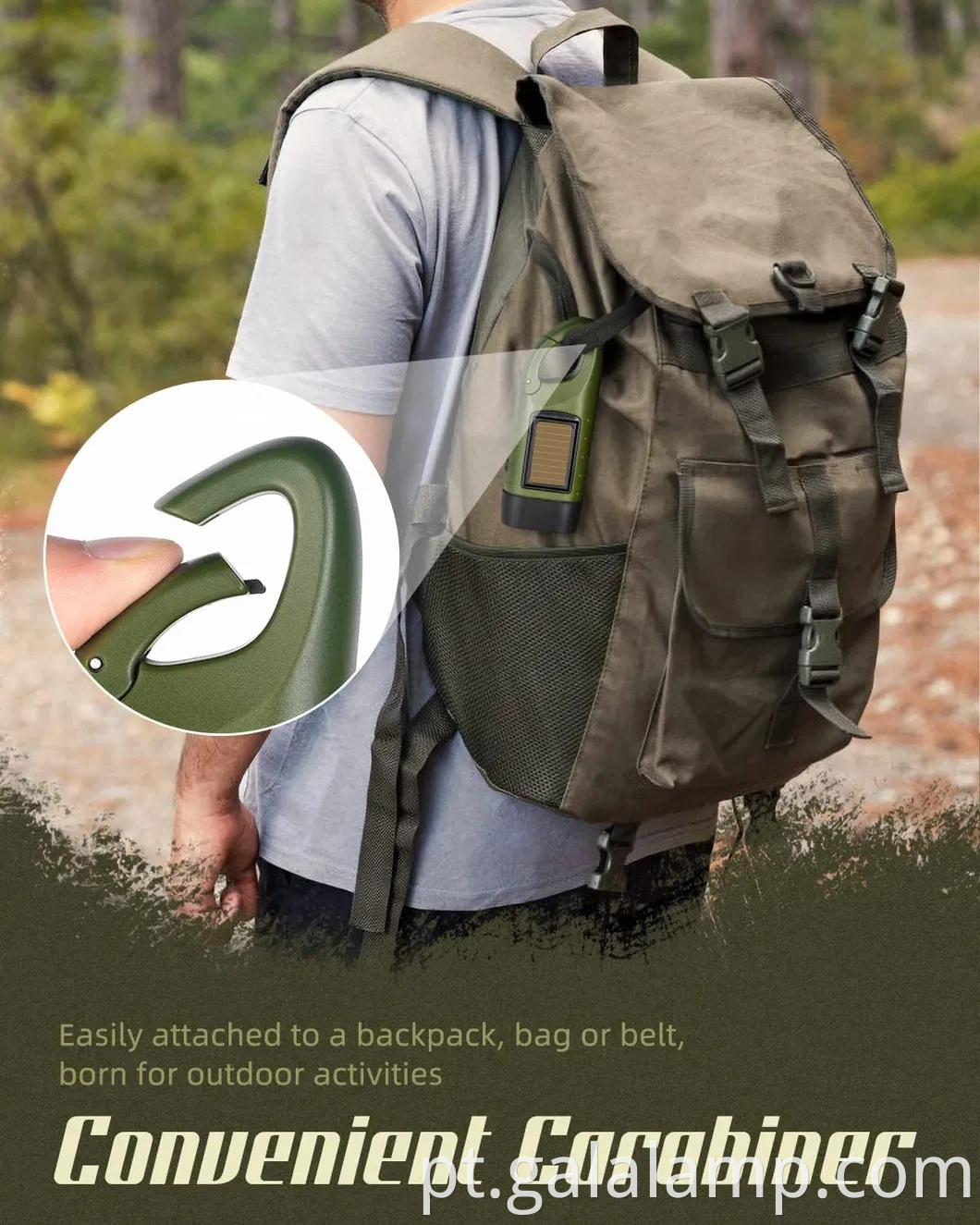 Lanterna LED movida a solar ao ar livre com sistema de carregamento manual